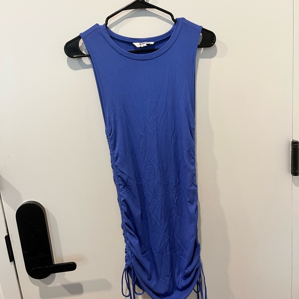 Blue Sleeveless Ruched Dress